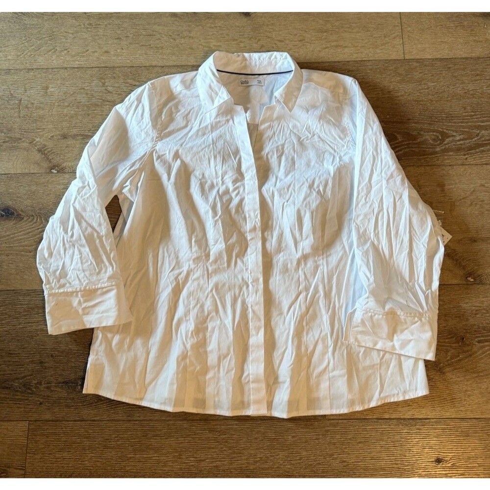 Croft & Barrow Womens White Long Sleeve Button Up Blouse Size P2XL NWT